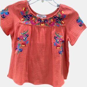 See and be seen brand Embroidered Coral Women's Top Size M, runs small